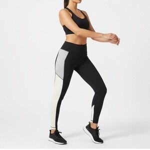 Avia Womens Athletic Leggings Colorblock Black Gray White Stretch‎ Size L